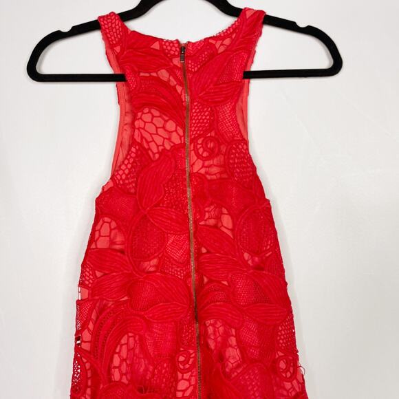 Lovers + Friends Small S Lace Mini Dress Red Cocktail Party Crew Neck Back Zip - Picture 6 of 10